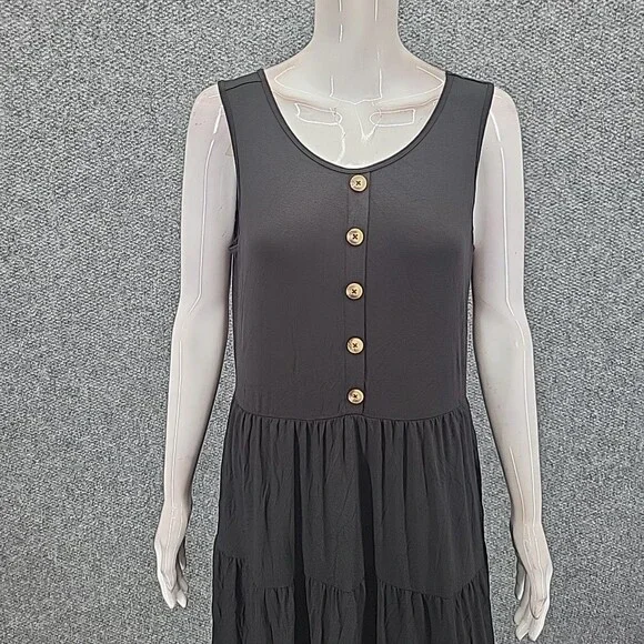 Womens Jersey Tiered Maxi Dress with Pockets Small Size Black - Picture 4 of 9